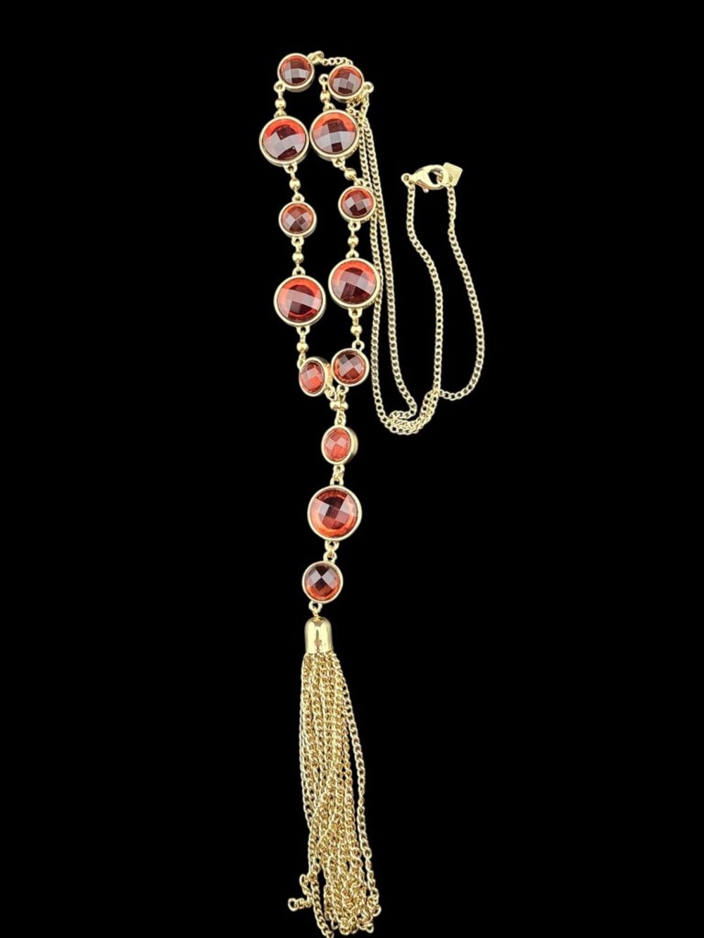Banana Republic Faceted Red Stone "Y" Tassel Gold-Tone Tassel Bold Statement - Picture 9 of 9